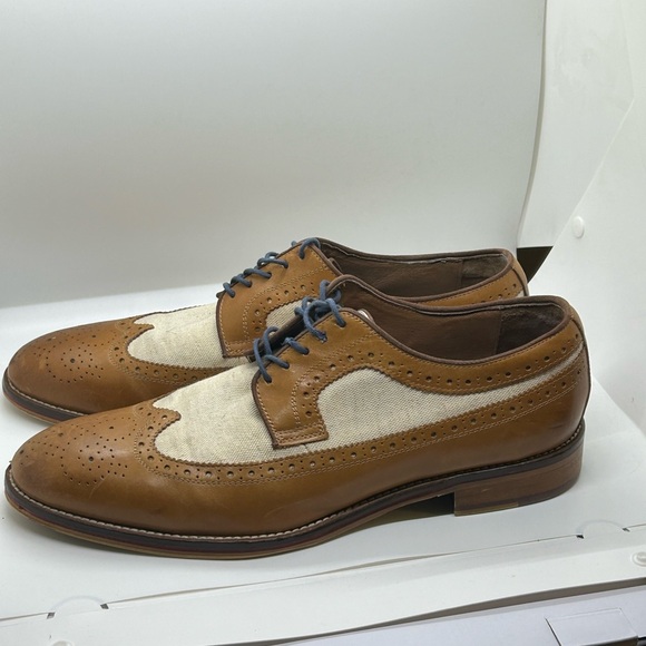 Johnston‎ Murphy Classic Brown and Cream Leather Wingtip Oxfords Size 11.5 - Picture 3 of 7